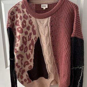 BiBi Women's Pink and Black Colorblock Sweater